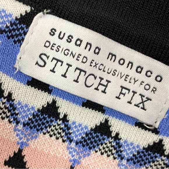 Susan Monaco Stitch Fix Geometric Print Fit & Flare Dress Blue Pink Small - Picture 9 of 12